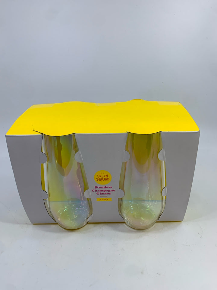 NIB SUN SQUAD 4PC IRIDESCENT WINE GLASSES.
