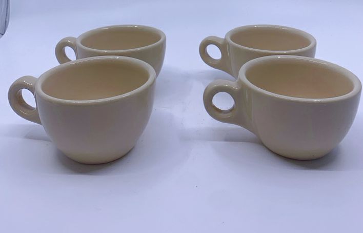 4 TAN ALLEGHENY CHINE TEA CUPS.