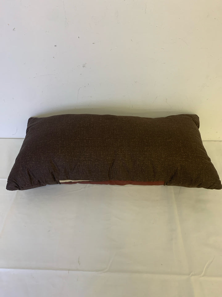 BROWN,CREAM,MAROON STRIPE LONG THROW PILLOW.