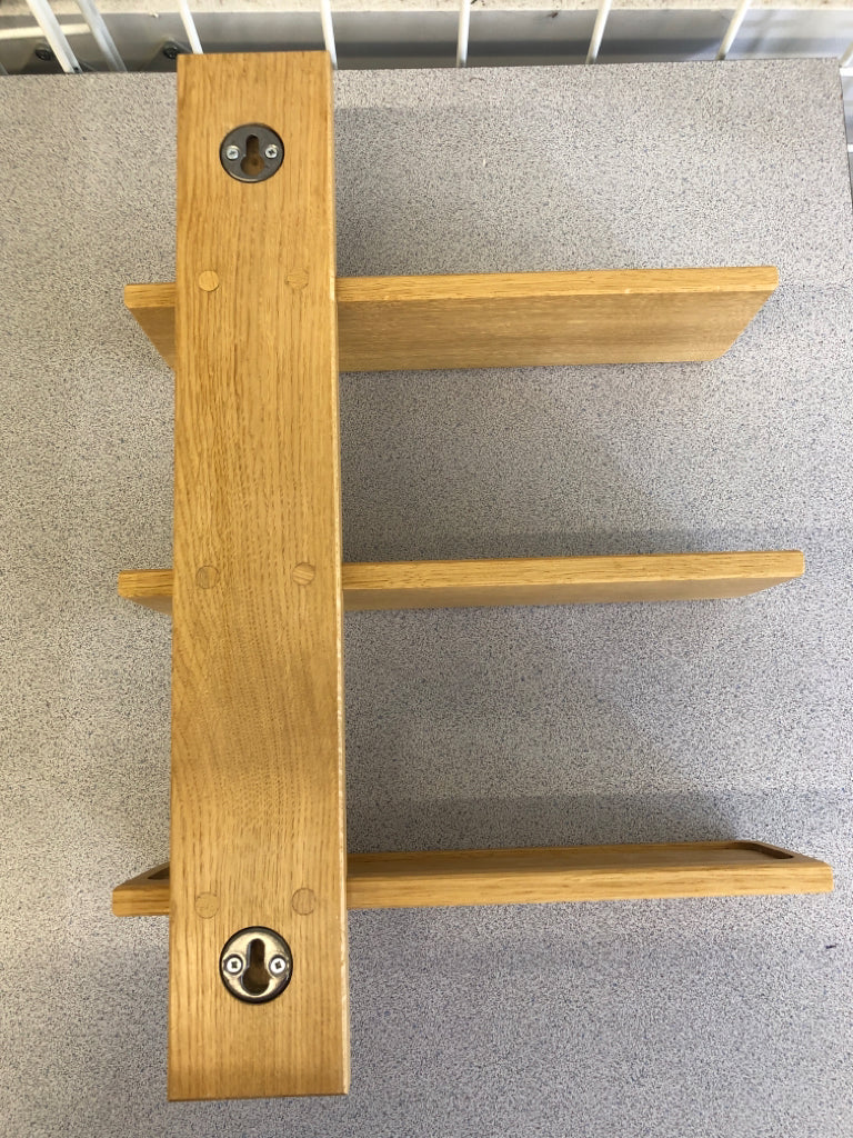 THREE SHELF WOOD WALL HANGING.