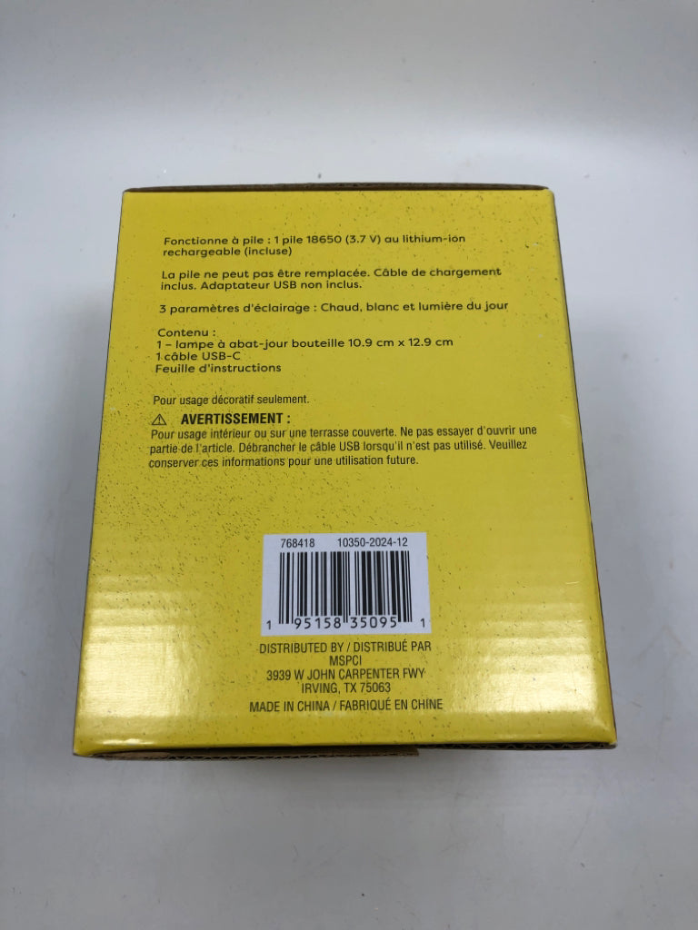 NIB BOTTLE SHADE LAMP LED.