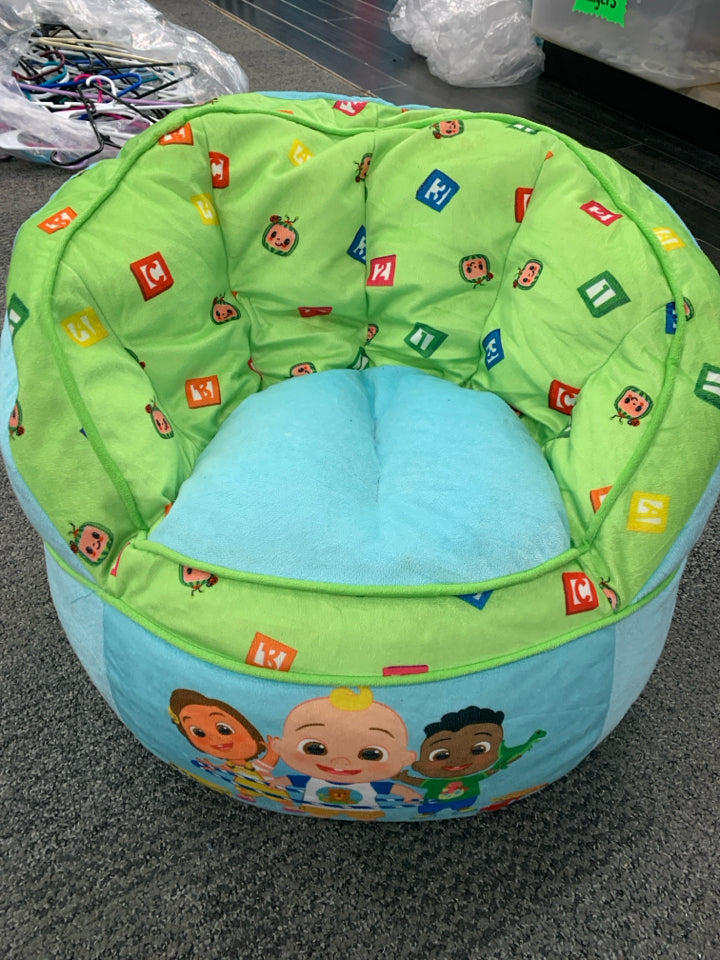 Moonbug Cocomelon JJ, Cody, & Nina Blue Polyester Round Bean Bag for Kids Ages 3