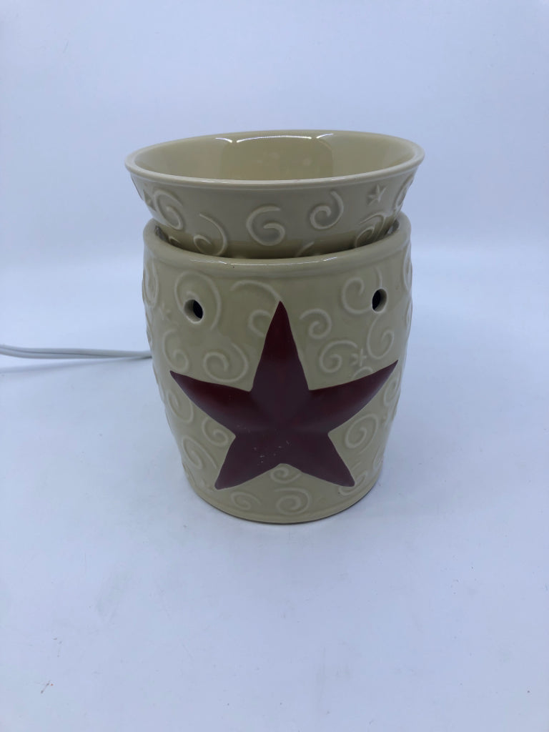 TAN SCENTSY PRIMITIVE RED STAR WAX WARMER.