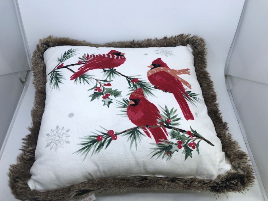 CARDINAL, FAUX FUR FRINGE ACCENT PILLOW.