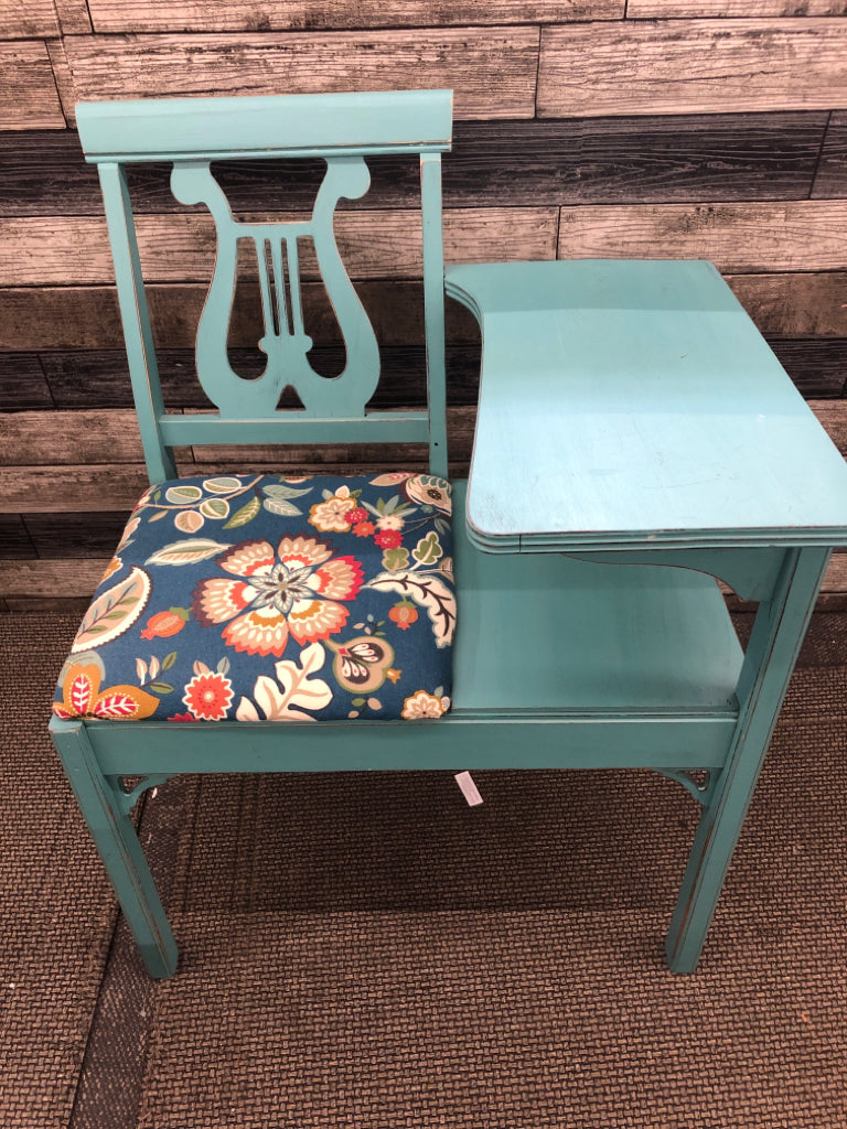 TEAL PAISLEY TELEPHONE DESK.