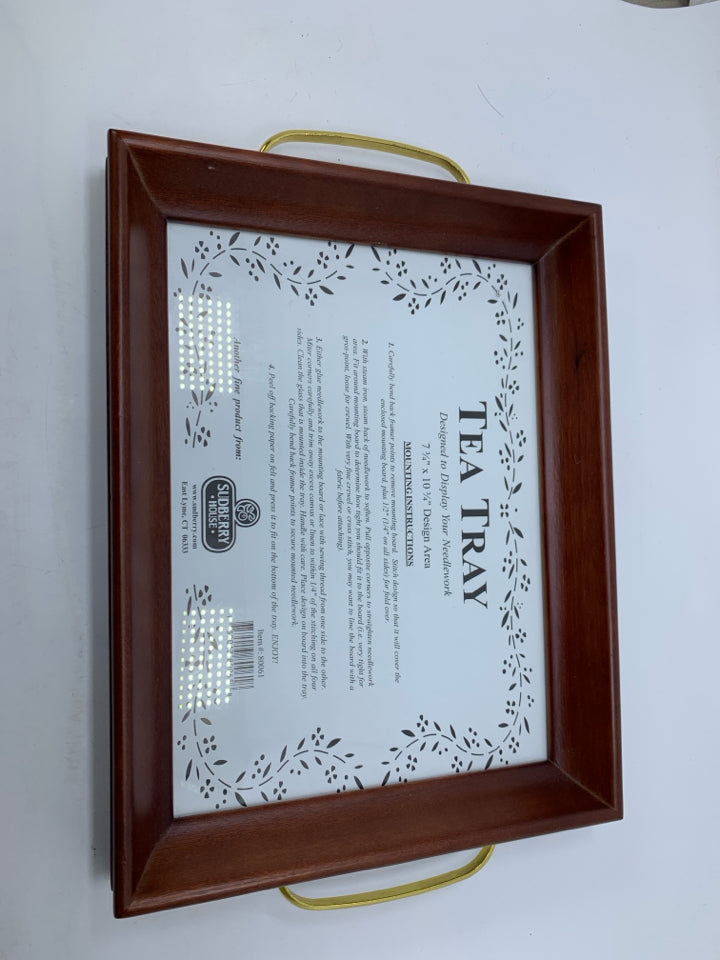 NEW WOOD TEA TRAY NEEDLE POINT DISPLAY.