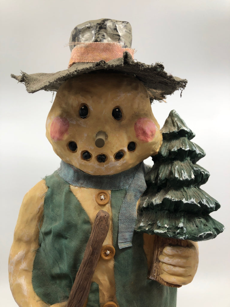 SNOWMAN W/TREE AND BROOM WINTER DECOR.