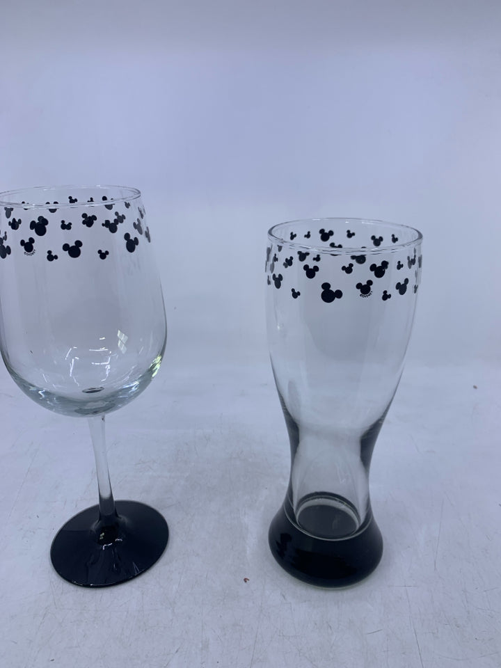 HIS/HERS MICKEY MOUSE THEMED WINE GLASS/BEER GLASS.