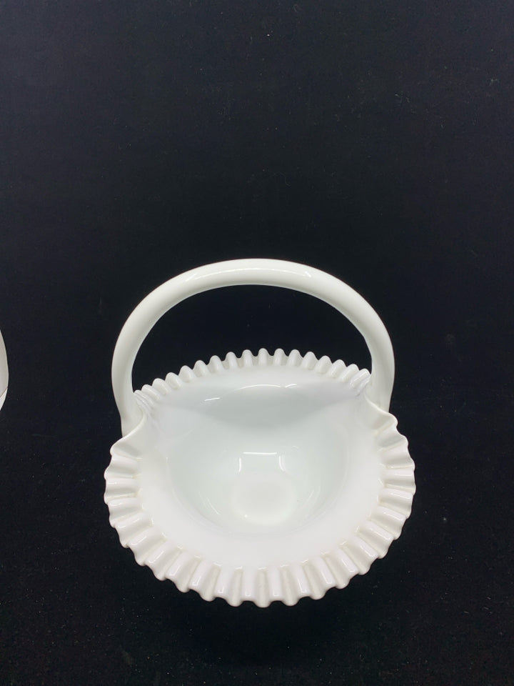 VTG MILK GLASS HOBNAIL BASKET W WAVY EDGE.