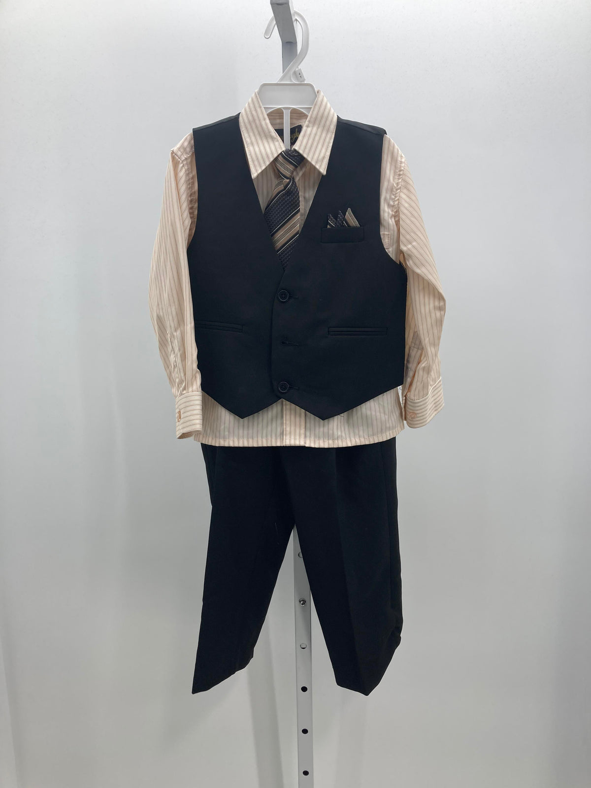 STRIPE SHIRT VEST TROUSERS AND TIE.