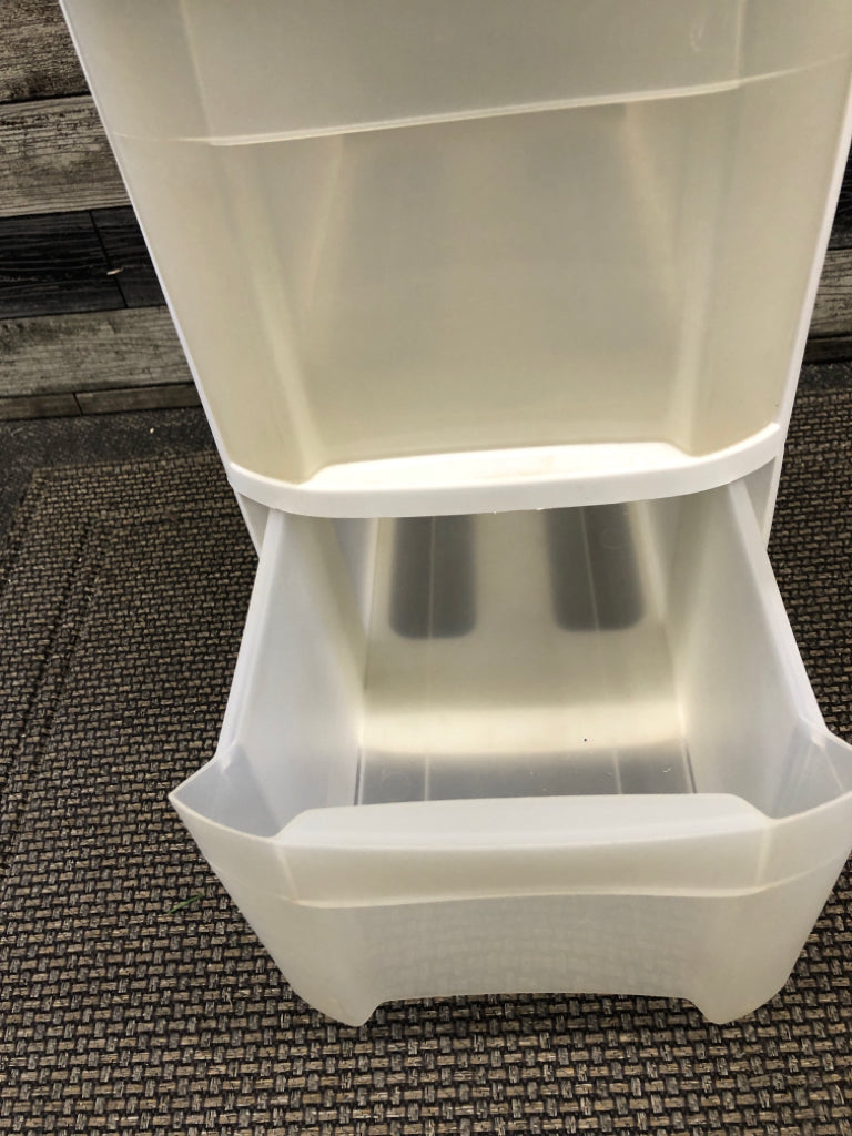 NARROW 3 DRAWER WHITE STORAGE CART.
