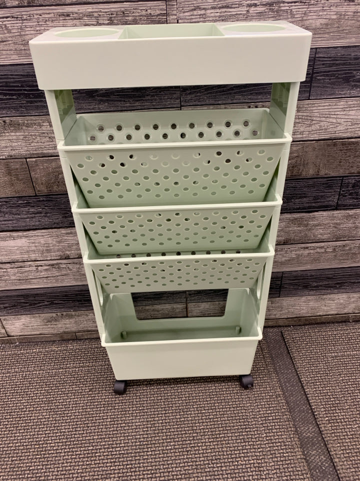 MINT GREEN DIVIDED SECTION ROLLING CART.