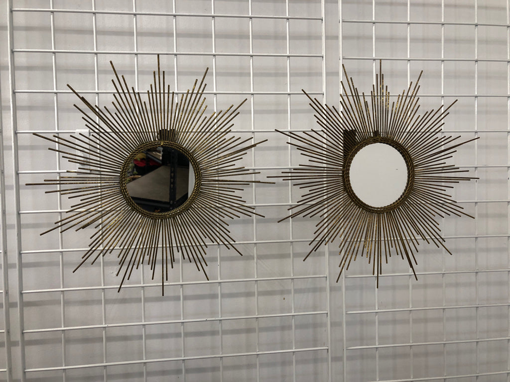 2 HEAVY BRASS COLORED MIRROR STARBURST.