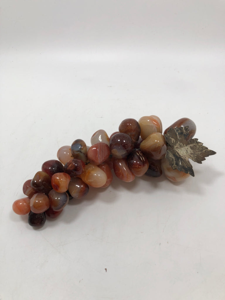 ORANGE AGATE GRAPE DECOR W/METAL LEAF.