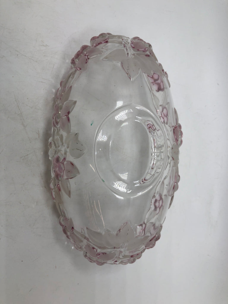 FROSTED PINK FLOWER GLASS BOWL.