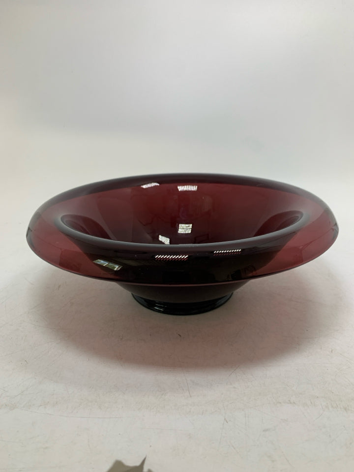 VTG FOOTED DARK PURPLE GLASS BOX W/ ROUNDED EDGE.