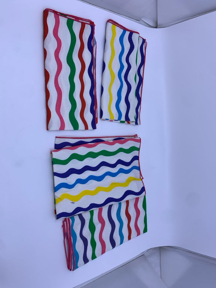 4 VTG RAINBOW NAPKINS W WAVY STRIPES.