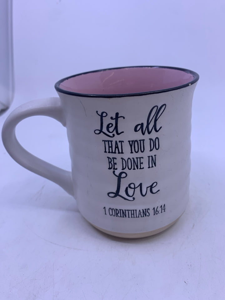 LET ALL -RIBBED MUG W PINK.