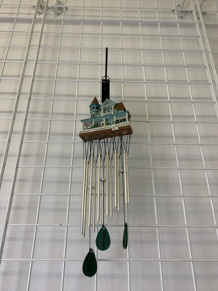 TEAL RESIN VICTORIAN HOUSE WINDCHIME.