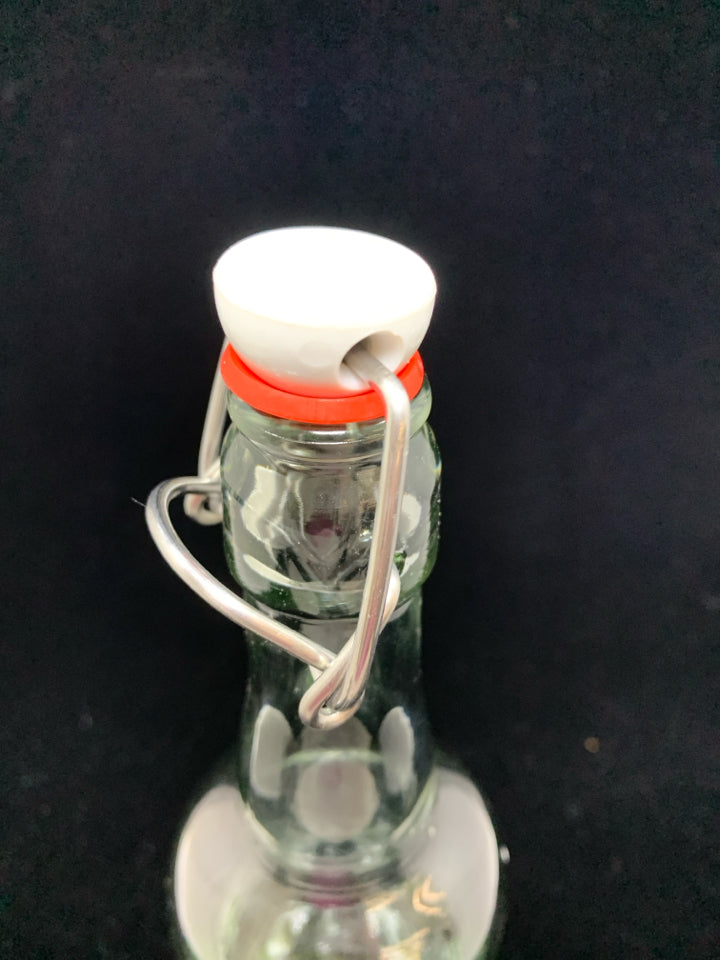 GLASS BOTTLE W/LOCKING STOPPER.