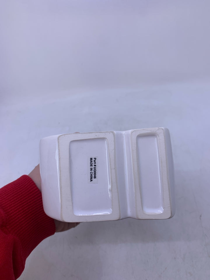 WHITE CERAMIC & SHAPED VASE.