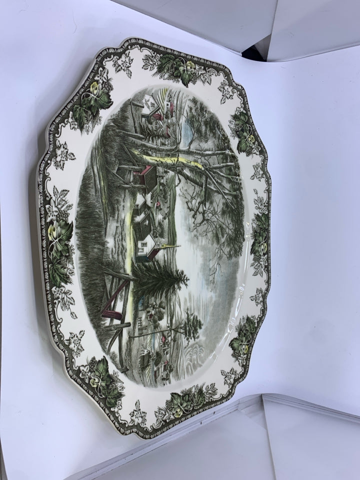 VTG LARGE SERVING PLATTER W/ TOWN SCENE.