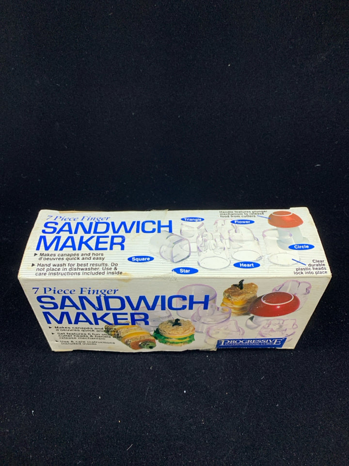 NIB 7PC FINGER SANDWICH MAKER KIT.