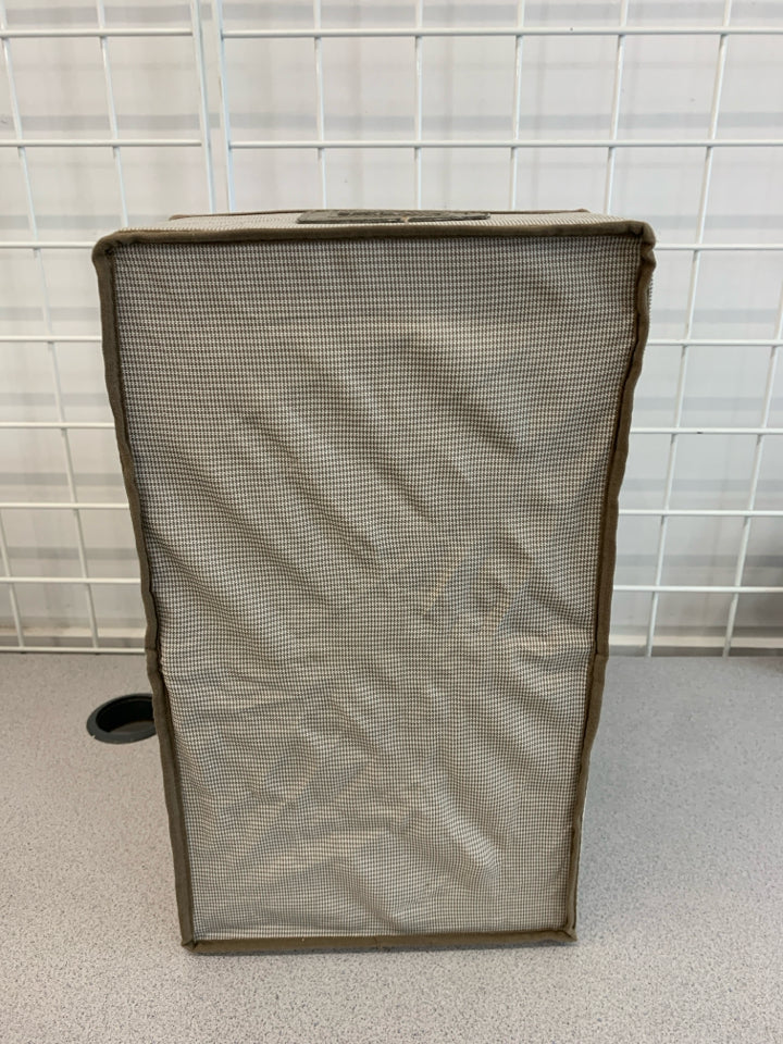 BROWN FABRIC FOLDABLE LETTER STORAGE BIN.