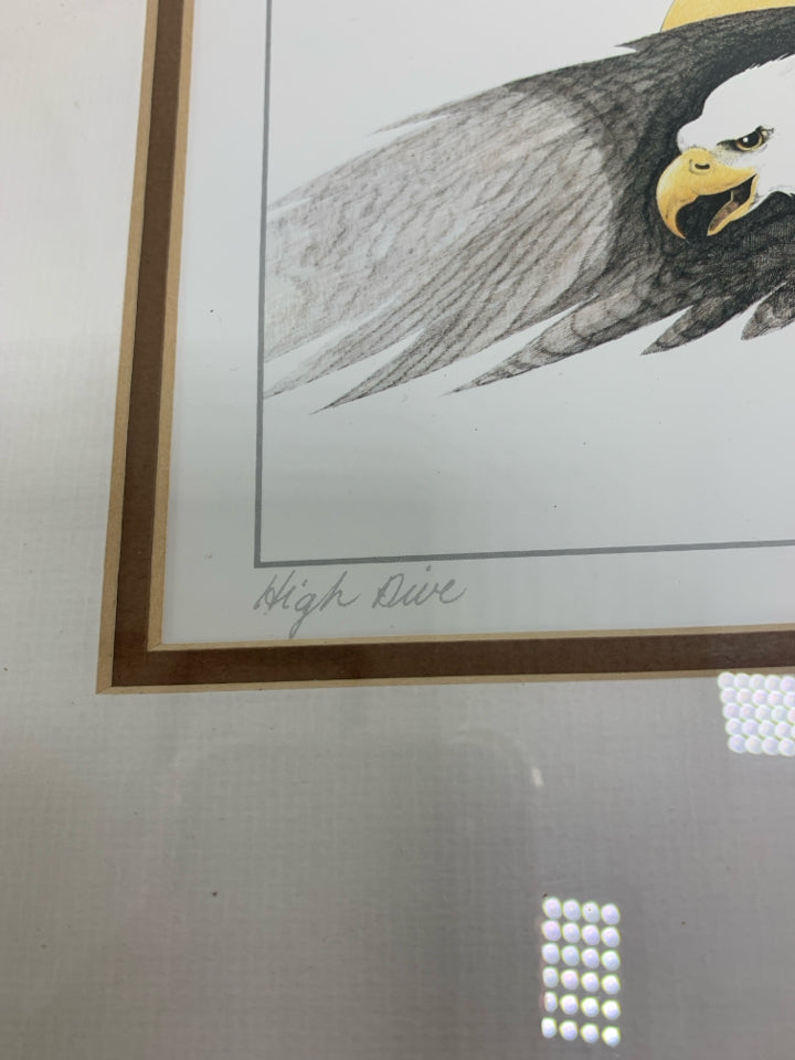 MICHAEL DUNCAN "HIGH DIVE" FRAMED LITHOGRAPH SIGNED BY ARTIST EAGLE FLYING.