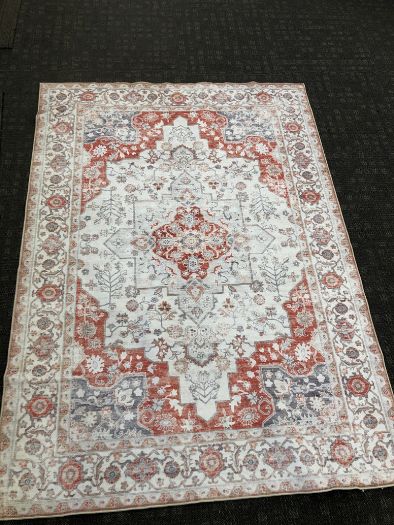 WASHABLE SALMON ORIENTAL PRINTED RUG.