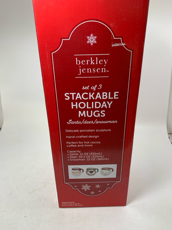 IN BOX 3 STACKING SANTA SNOWMAN & REINDEER MUGS.
