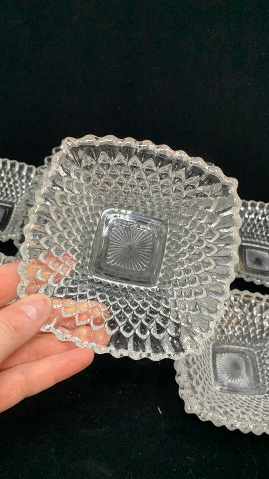 8PC DIAMOND CUT GLASS CANDY AND NUT DISH SET.