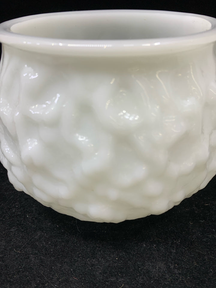 VTG WHITE MILK GLASS TEXTURED PLANTER.