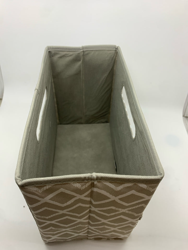TAN W/WHITE LINES FABRIC MAGAZINE BIN.