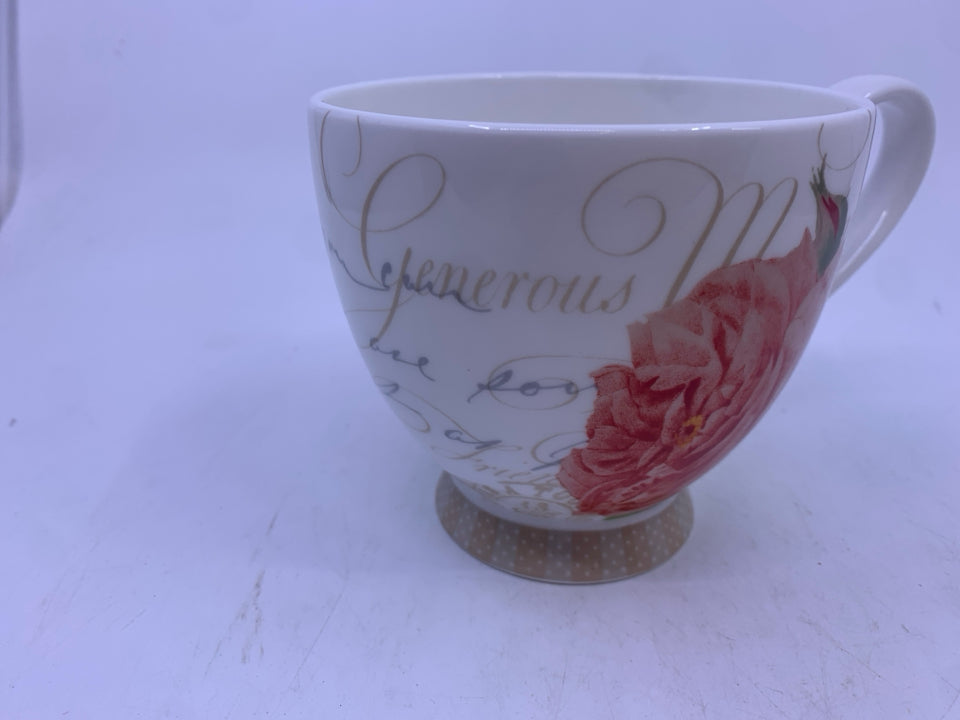 PEACH FLORAL W SCRIPT MUG.