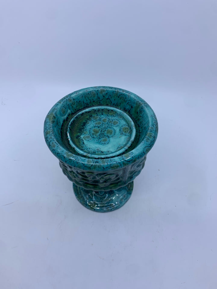 BLUE FOOTED TEXTURED CANDLE HOLDER.