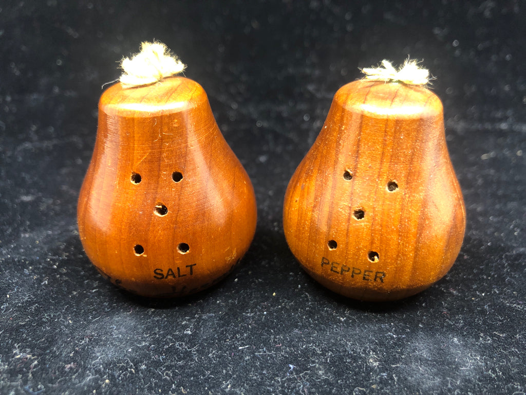 SMALL WOOD SALT AND PEPPER SHAKERS.