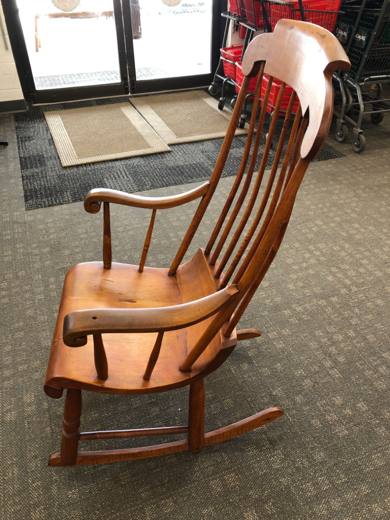 HAND-CRAFTED WOODEN ROCKING CHAIR.