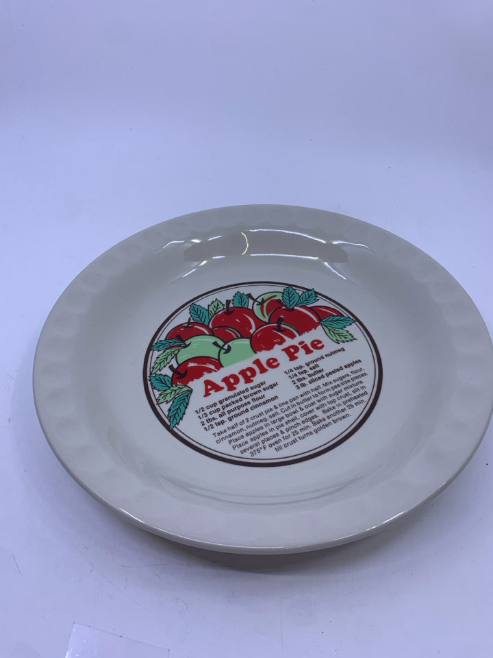 VTG APPLE PIE STONEWARE PLATE W/ RECIPE.