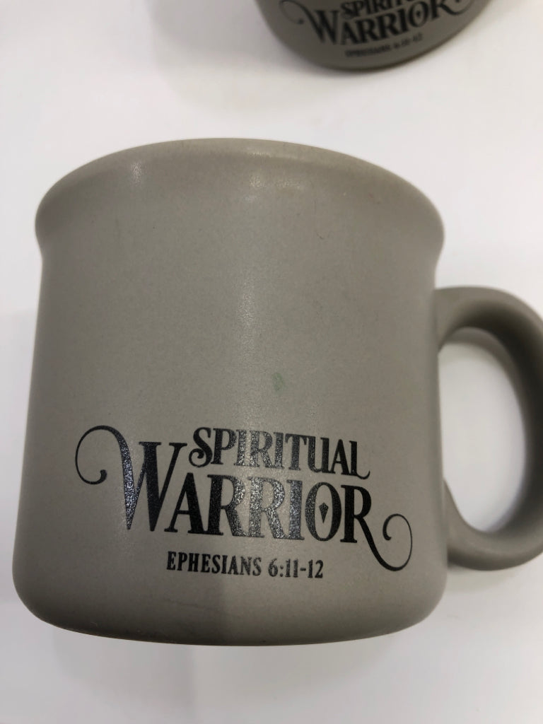 2 SPIRITUAL WARRIOR GREY MUGS.