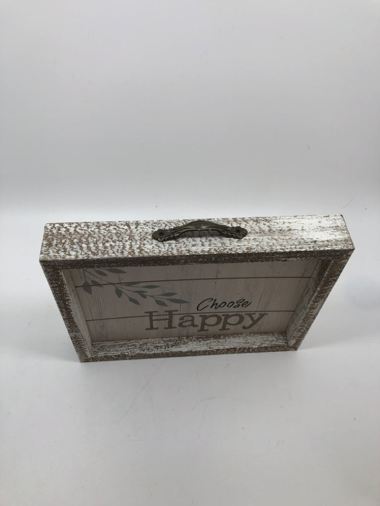 "CHOOSE HAPPY" GRAY/WHITE DISTRESSED WOOD SIGN.