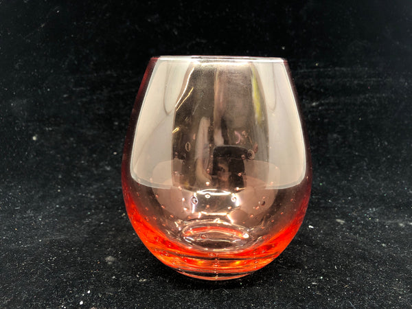 4 PINK GLASS STEMLESS WINE GLASSES.