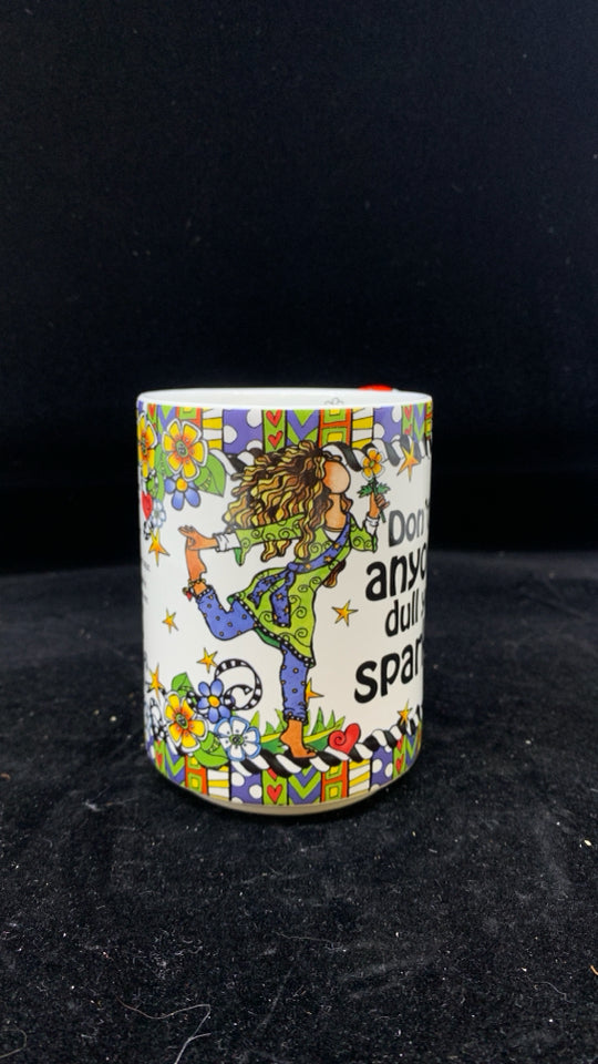 DON'T LET ANYONE WHITE MUG W/ COLORFUL DETAILS.
