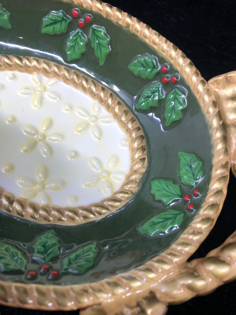 HOLLY + GOLD HOLIDAY SOAP/ CANDY HOLDER.