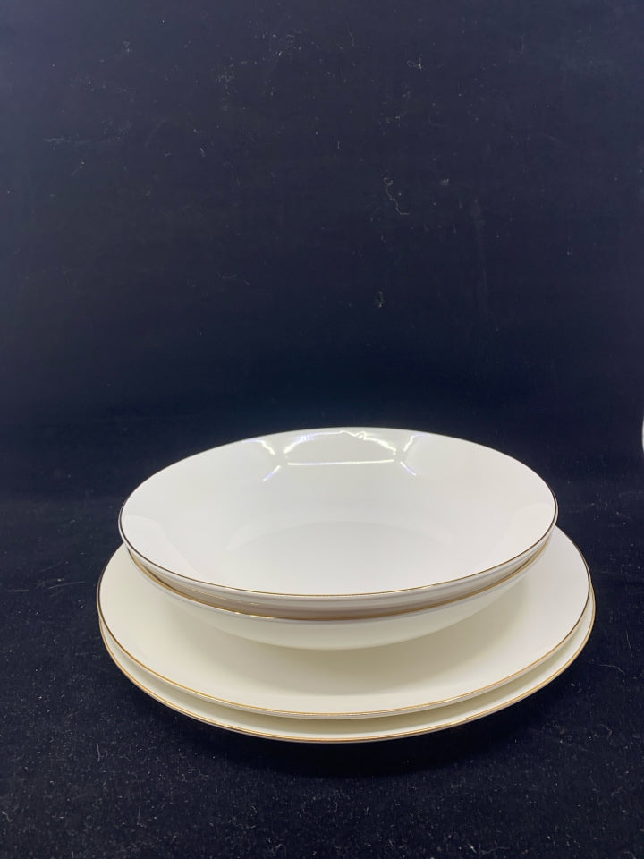 4PC WHITE AND GOLD RIM SERV SET FOR 2- 2 BOWLS 2 PLATES.