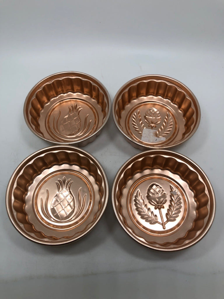4 COPPER-COLORED GELATIN MOLDS.