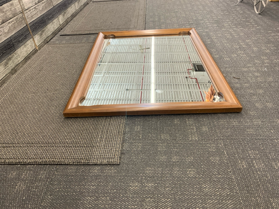 LARGE, HEAVY VTG WOOD WALL MIRROR.