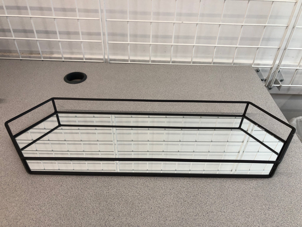 ELONGATED HEXAGON MIRROR TRAY.