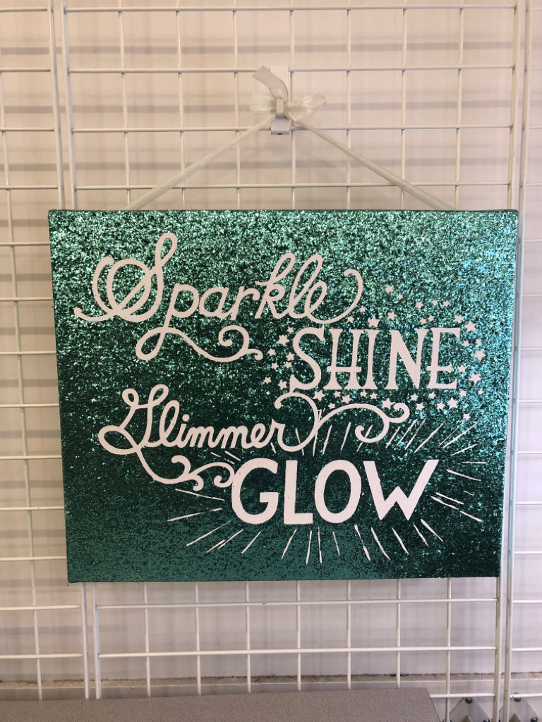 TEAL SPARKLE SHINE GLIMMER GLOW WALL ART W/RIBBON.