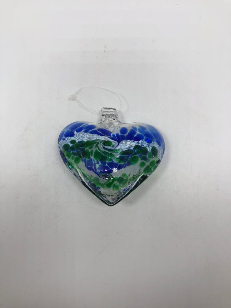 BLUE/GREEN BLOWN GLASS HEART.